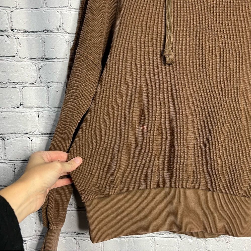 free people movement brown waffle knit thermal pullover hoodie size medium new - Picture 9 of 12